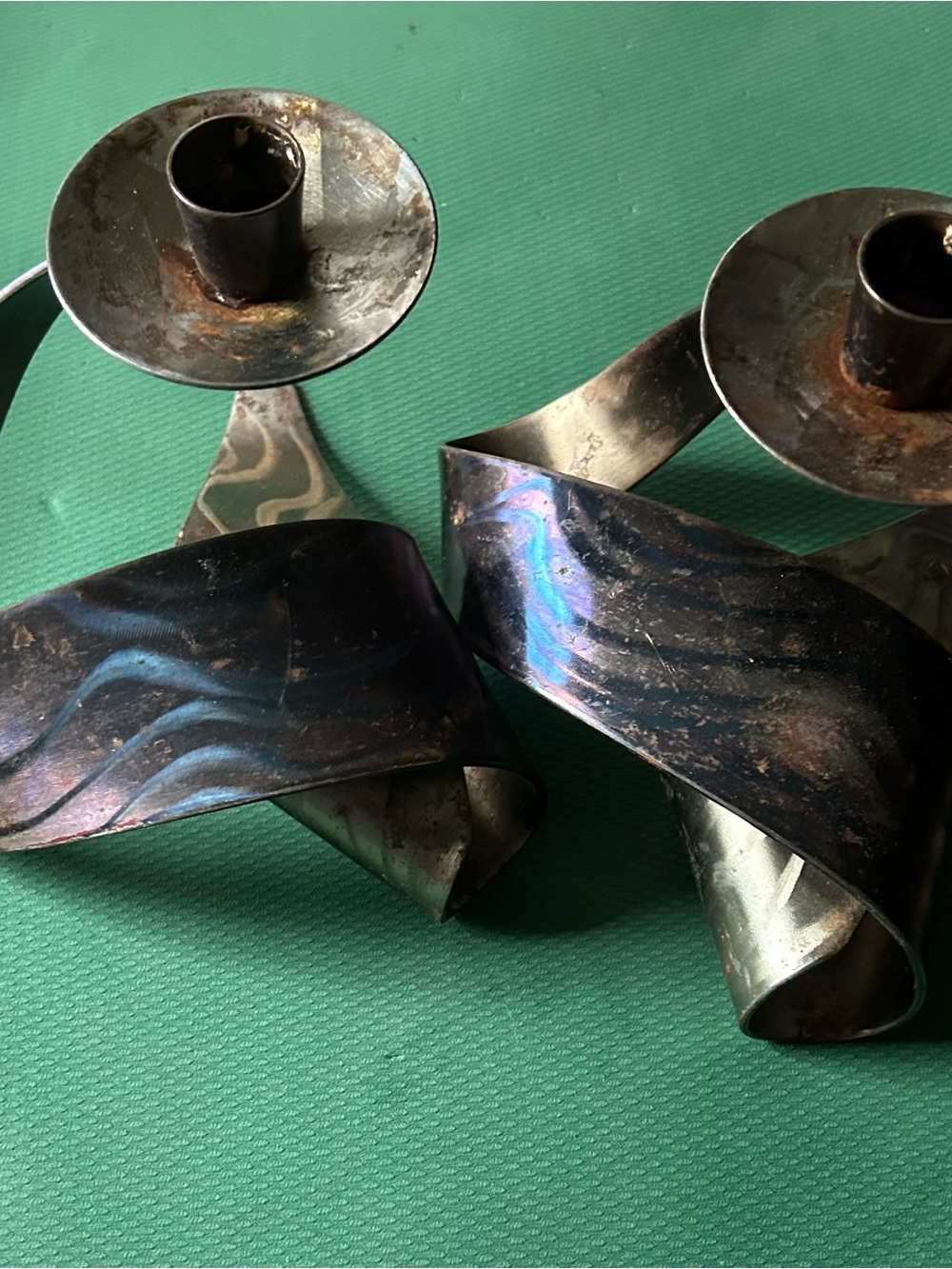 Ferart Artisan Modern Etched Metal Candle Holders set